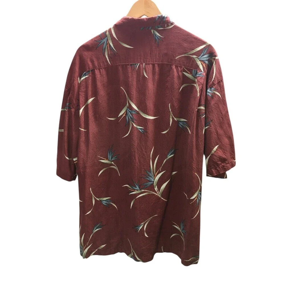 Tommy Bahama Shirt Men's Size XL Red Tropical Cotton Blend Button Up